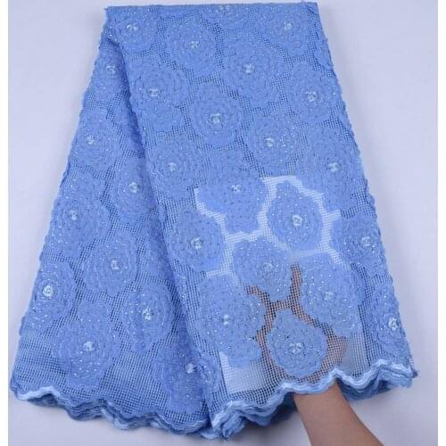 Latest Sky Blue French Lace Fabric Embroidered African Tulle Lace Fabric With Stones African Lace Fabric For Wedding Dress S1699