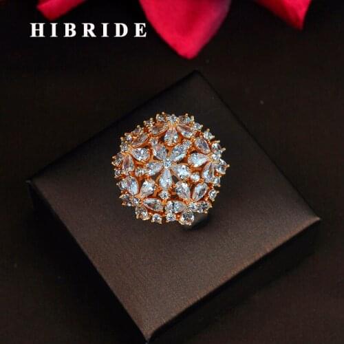 HIBRIDE New Arrival Luxury Sparkling AAA+ Cubic Zirconia Ring For Women Gold Color Accessories Jewelry Gifts Free Shipping R-209
