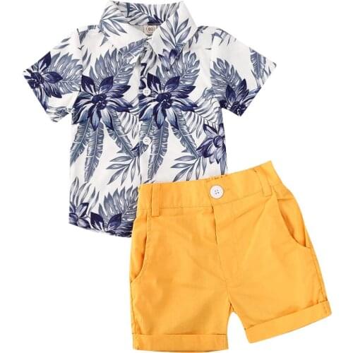 1-5Y Summer Toddler Baby Boys Clothes Sets Floral Short Sleeve Shirts Tops+Solid Shorts 2pcs Outfits