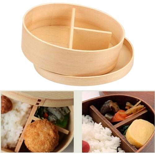 1 Layer 3 Grids Food Container Portable Picnic Bento Boxes Wood Lunch Box Home Supplies Kitchen Tools