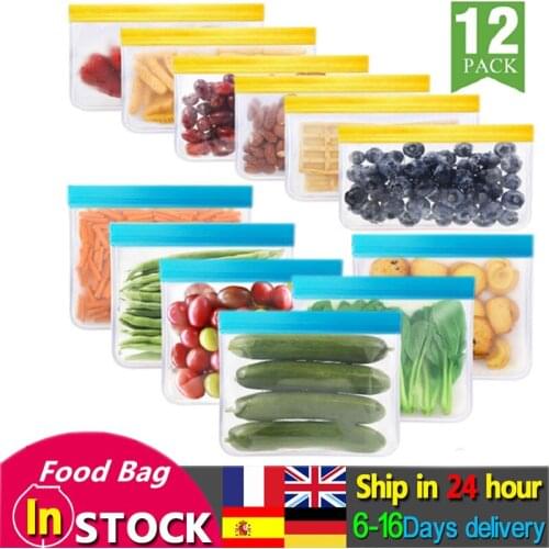 Silicone Food Storage Bag Snack Fruit Self Sealing Bag Food Fresh-keeping Bag Waterproof PEVA Flat Ziplock Bag Reusable Food Bag