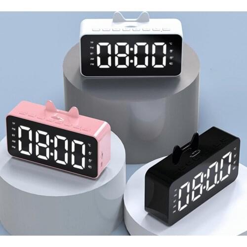 Q9 Bluetooth Mirror Alarm Clock Smart Lound Speaker Hifi Sound FM Support TF Card Handsfree Temperature Display Boombox