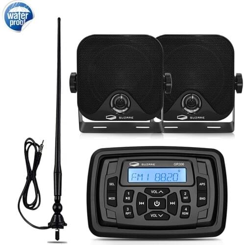 Waterproof Marine Audio Radio Stereo Bluetooth System FM AM Car MP3 Player+4" Marine Speaker+Antenna For ATV RV Boat Motorcycle