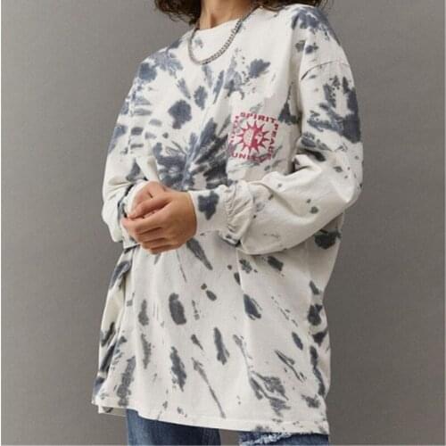 White Tie Dye Print Vintage Oversized Sweatshirt Women O Neck Long Sleeve Pullover Plus Size Spring Girls Japanese Harajuku Tops