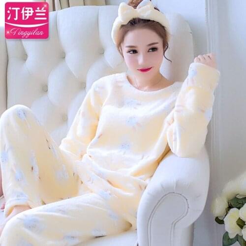 Lady Sleeping Fleece Coat Womens Thick Flange Homewear Long Sleeve Autumn Winter Students Coral Velvet Sleepwear D-2056