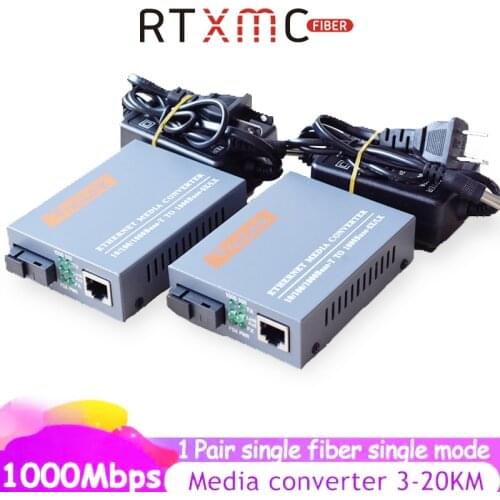 1Pair Gigabit Fiber Optical Media Converter 10/100/1000Mbps Single Mode Single Fiber SC Port With Power Supply
