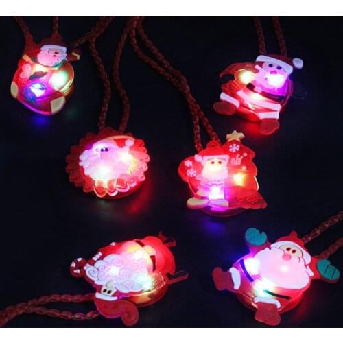 12pcs Sale Led Dance Christmas Santa Claus Light Up Led Necklace Glowing Flashing Pendant Toys Party Xmas Gift For Kid