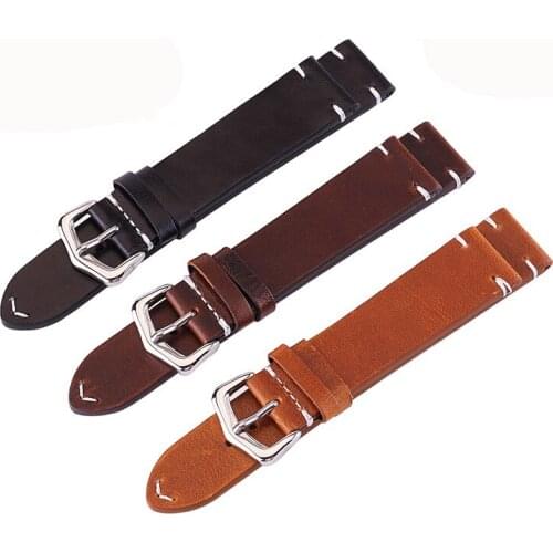 18mm 20mm 22mm 24mm High-end Retro 100% Calf Leather Watch band Watch Strap with Genuine Handmade Wax Oil Skin Leather Straps