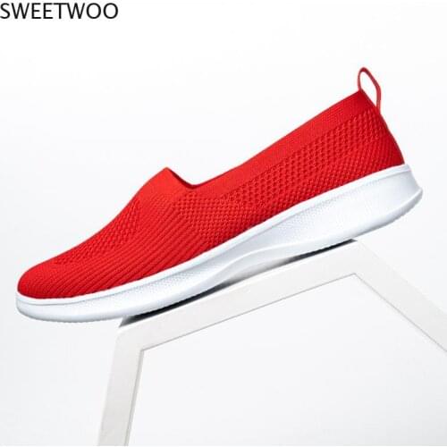 2021 Summer Women Shoes Knitting Sock Womens Sneakers Slip On Shoes Lightweight Flat Womens sports shoes Plus Size Loafers