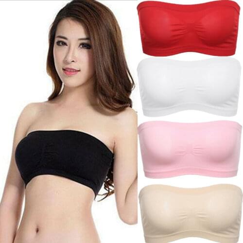 2021 Tube tops Womens Strapless Padded Bra Removable Pads Bandeau Tube Top Seamless Crop tops casual solid tank tops Bras
