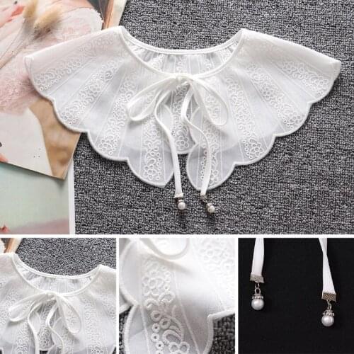 40GC Embroidery Floral Lace Chiffon Fake Collar Shawl Wrap Summer Sunscreen Lace-Up Bowknot Necklace Decorative Short Poncho