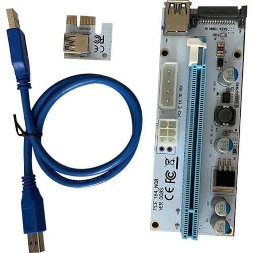 6PCS VER008S 60CM PCI-E Riser Card 008S PCI Express 1X 16X Extension 4Pin 6Pin 15Pin SATA Power LED For GPU Miner Mining