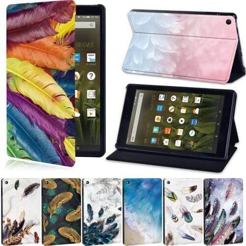 Feather Print pattern Leather Stand Tablet Cover Case for Amazon Fire 75/7/9th/HD 8 6/7/8th gen/HD 10 5th 7th 9th Gen