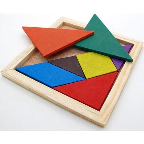 Wooden Tangram 7 Piece Jigsaw Puzzle Colorful Square IQ Game Brain Teaser Intelligent Educational Toys for Kids