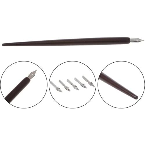 Wood English Calligraphy Pen Copperplate Script Oblique Dip Pen Holder + 5 Nib