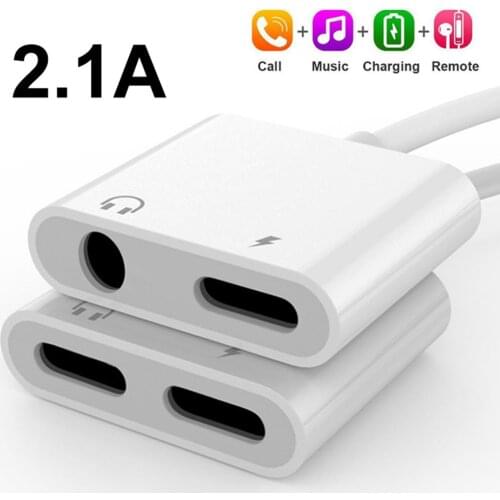 For Lightning to 3.5mm 2 in 1 Earphone Audio Adapter For iPhone 7 8 plus X XS Charger Cable Mobile Phone Aux Dual Jack Splitter