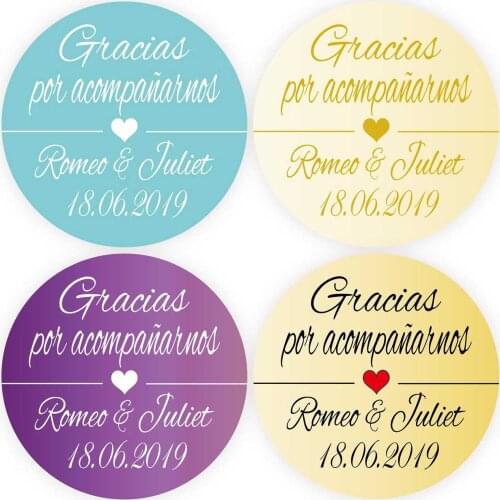 DouxArt 100 Pieces Stickers Personalized Gracias por acompanarnos, 4cm Colorful Labels Seals Wedding Favors Communion Decoration