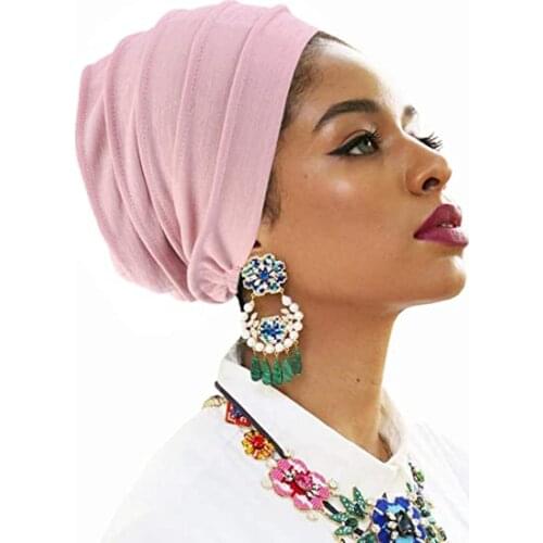 Elastic Turban Hat Solid Color Women Headscarf Bonnet Inner Hijabs Cap Muslim Head Wraps Chemo Cancer Hair Loss Turban