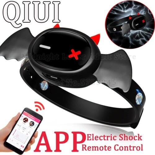 2021 QIUI APP Remote Control Electro Stimulation Collar BDSM Erotic Adult Sex Toys For Couple Little Devil Electric Shock Collar