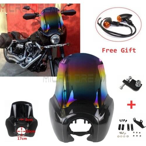 Motorcycle Headlight Fairing Iridium Windshield Windscreen Kits For Harley Sportster Dyna Low Rider Super Glide Fat Bob FXD FXR