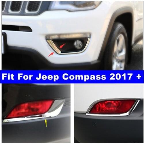 Yimaautotrims Chrome Front / Rear Bumper Fog Lights Lamp Frame Cover Trim Kit Accessories Fit For Jeep Compass 2017 - 2020 ABS