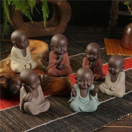 Purple Clay Happy Monk Buddha Statues Home Club Geomantic Decoration Handmade Figurines Tea Pet Chinese Kung Fu Tea Set