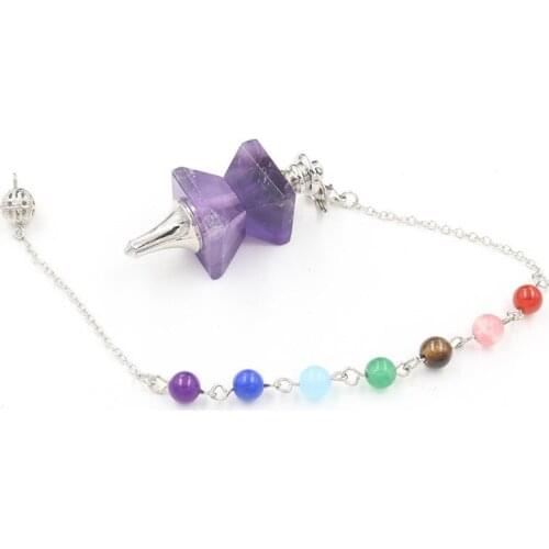 FYJS Unique Jewelry Silver Plated Pyramid Natural Amethysts Stone Pendulum for Dowsing Pendant