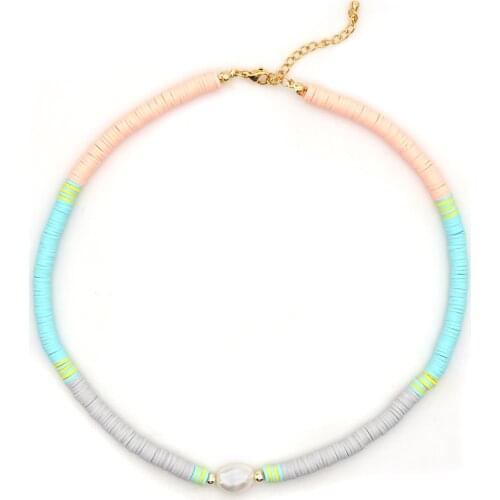 Go2Boho Vinyl Heishi Disc Beads Freshwater Pearl Polymer Clay Beads Necklace Women 2020 Choker Necklaces Stainless Steel Chain