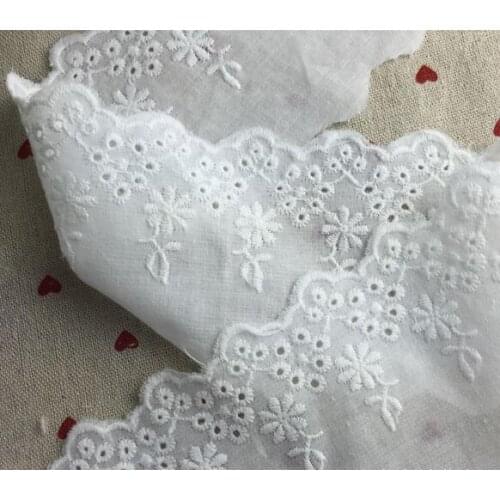 Hot Sale 5 Yards/lot 8cm Off White Embroidery Sewing Cotton Lace Cloth Garment Accesorries DIY Handmade Cotton Lace Trim Fabric