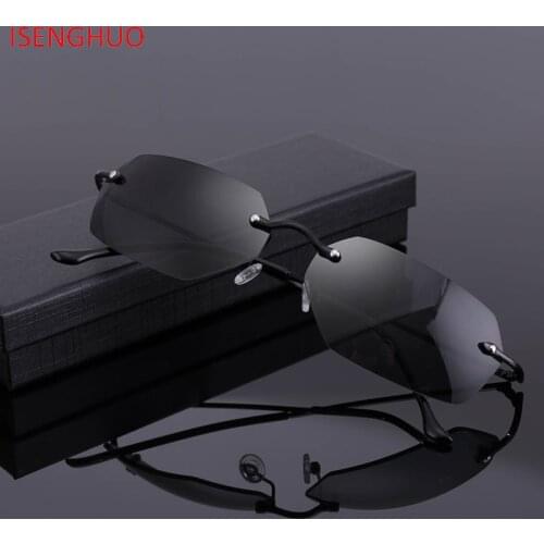 ISENGHUO Rimless Classic glasses Matrix Neo Morpheus UV400 Movie Sunglasses culos de feminino gafas de sol men