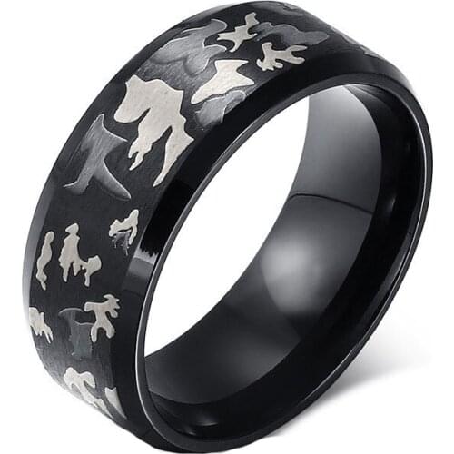 Classic Ethnic Finger Ring For Women Black Color Titanium Stainless Steel Wedding Engagement Party Big Size Midi Ring Anel R-037