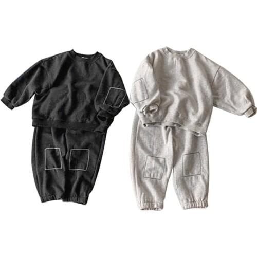 Children Clothing Sets For Toddler Boys Girls Long Sleeve Square Patch Sweatshirt + Trousers 2pcs Set Sport Cotton Pants Suit