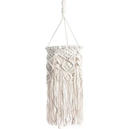 Bohemian Macrame Lamp Shape,Handmade Cotton Rope Chandelier Decorative Hanging Ceiling Light Shade Boho Home Decor