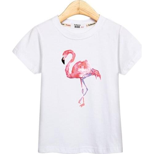 Lolocee girl print t-shirt funny flamingo tees kids casual clothes little girls short sleeve tops 3-14T fashion children tshirt