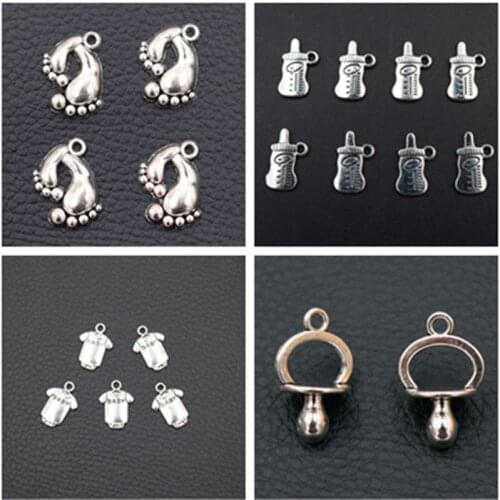 Cute Baby Supplies Pendant Milk Bottle Charms Nipple Charms Baby Clothes Charms Small Footprint Charms DIY Jewelry Making 15pcs