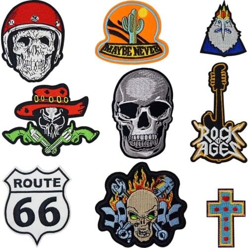 Skull Cross Black Rose Iron On Patches Sewing Embroidered Applique for Jacket Clothes Stickers Badge DIY Apparel Accessories