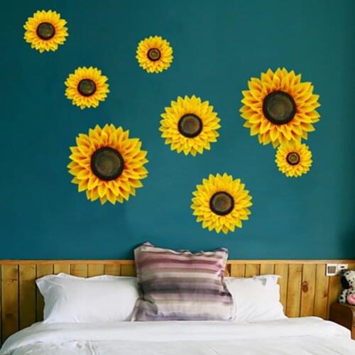3D Sunflower Wall Sticker For Refrigerator Cabinet Door Living Room Decoration Bedroom Home Deco Multi Layer Stereo Wallpaper