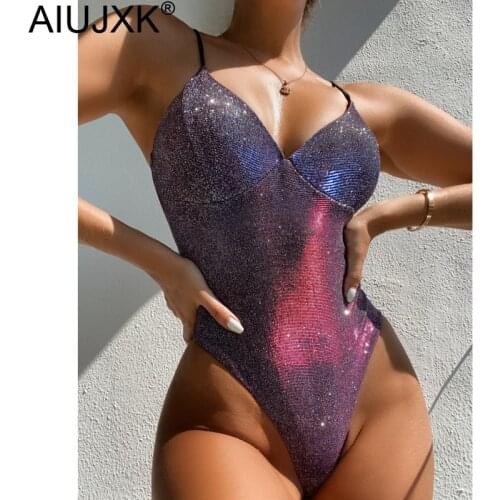 AIUJXK New Arrival 2021 Glitter One Piece Swimsuit Women Sexy Beachwear Bodysuit Bikinis Swimwear Female Summer Bathing Suit