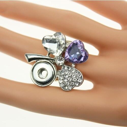 New Snap Button Rings Fashion Elastic Rope Style Snap Ring Clover Crystal Ring Snap Jewelry Fit 12mm Snap Button For Women