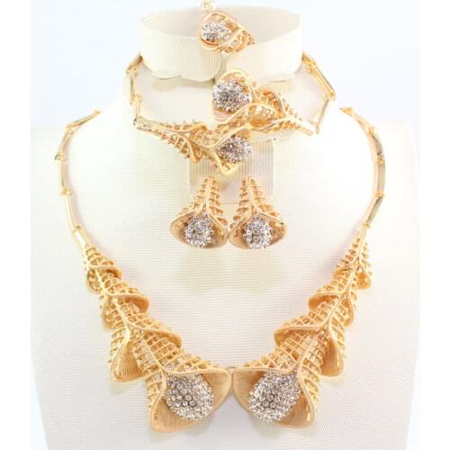 New Nobler Dubai Design Fashion Costume Crystal Morning Glory Pendant Necklace Find Dubai Gold Color Jewelry Sets Gorgeous