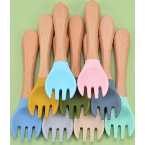 Mini 2Pcs/Set Excellent Eat Solid Food Silicone Spoon Portable Children Fork Wear-resistant for Home
