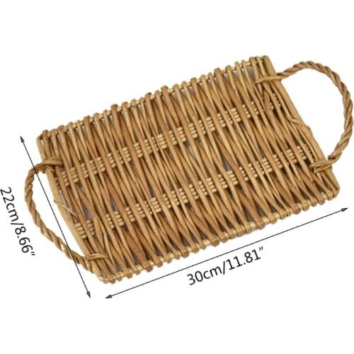 Hand-woven Rectangular Hollow Fruit Vegetable Basket Tray with Two Handle Wicker Picnic Snack Basket Food Dishes Drying