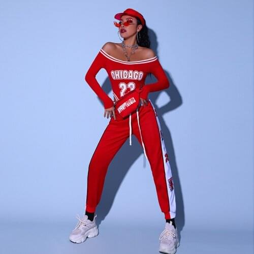 Sexy Bodysuit Pants Bar Gogo Costume Female Nightclub DJ Costumes Red Jumpsuit Hiphop Street Dancewear Festival Outfit DQS4694