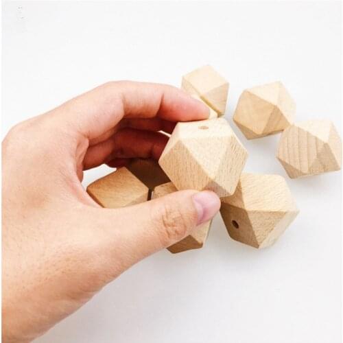 Wood Beech Hexagon Beads 50PC 30MM Unfinished Natural Chunky Faceted Geometric Balls DIY Crafts Decor Figure Octagonal