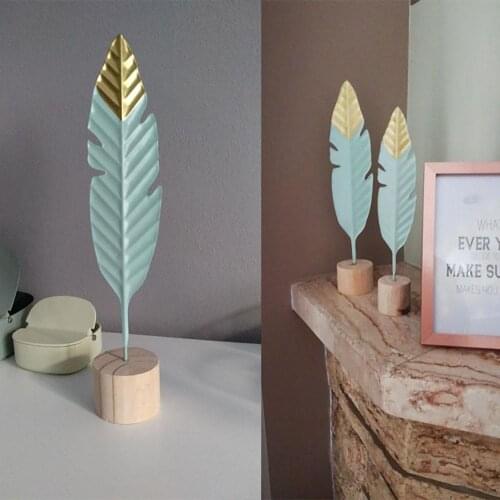 Modern Feather Wooden Table Desktop Ornaments Office Home Bedroom Decoration