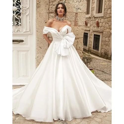 Vestido De Noiva Organza Ball Gown Wedding Dress Off the Shoulder Simple Robes De Mariage V-Neck Princess Hochzeitskleid