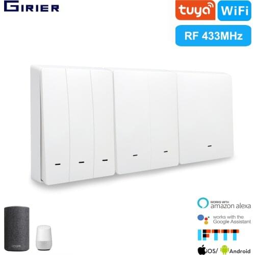 GIRIER Smart Wifi Light Switch Tuya App/433MHz RF/Voice/Timing Wireless Remote Wall Switch Smart Home Support Google Home Alexa