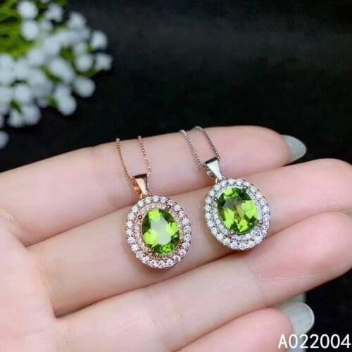 KJJEAXCMY Fine Jewelry 925 Sterling Silver inlaid Natural Peridot Female Pendant Necklace classic Support Detection