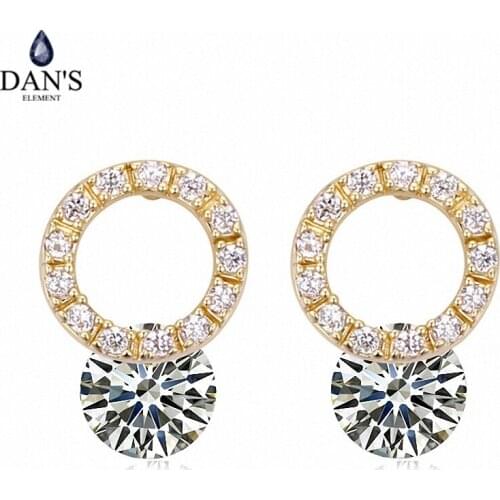 DANS ELEMENT New Sales AAA Zirconia Champagne Gold Color Round Earrings For Women Valentines Gift 110934white champagne
