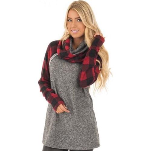 Autumn New in 2017 Women Long Sleeve Floral Plaid Hoodies Pullover Long Sweatshirts Outwear